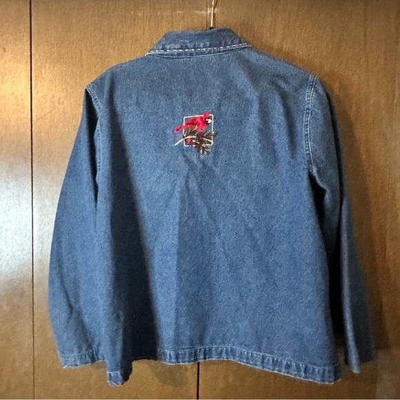 Vintage Holiday Lodge Embroidered Beaded Cardinals Button Jean Jacket Sz XL - Picture 7 of 11